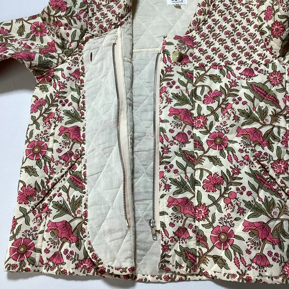 Anthropologie dRA Floral quilted Pink and Cream Women's Jacket - Picture 6 of 15